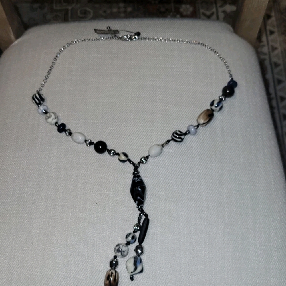 Elegant Black and White Beaded Necklace